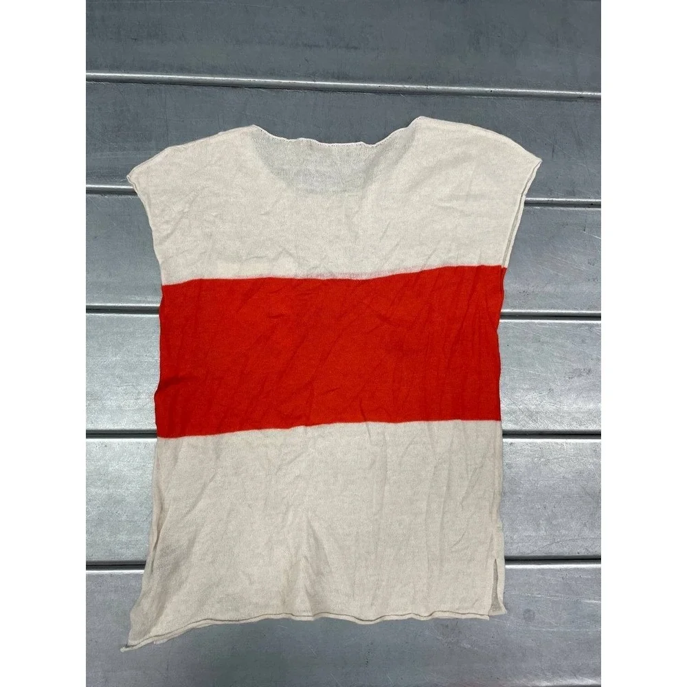 360 Cashmere Sleeveless Shirt Top Womens Small Off White Orange Knit Lightweight - Picture 6 of 7